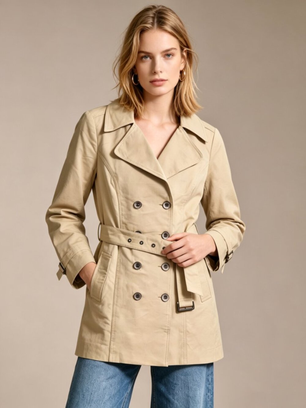 NWOT Crew Women's Trench Coats With Belt Jackets Flower lining Size 14 Khaki